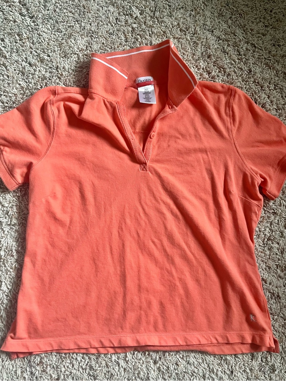 Danskin - Women’s (L) Polo Semi Fitted Top, Salmon Pink Orange Athletic Shirt